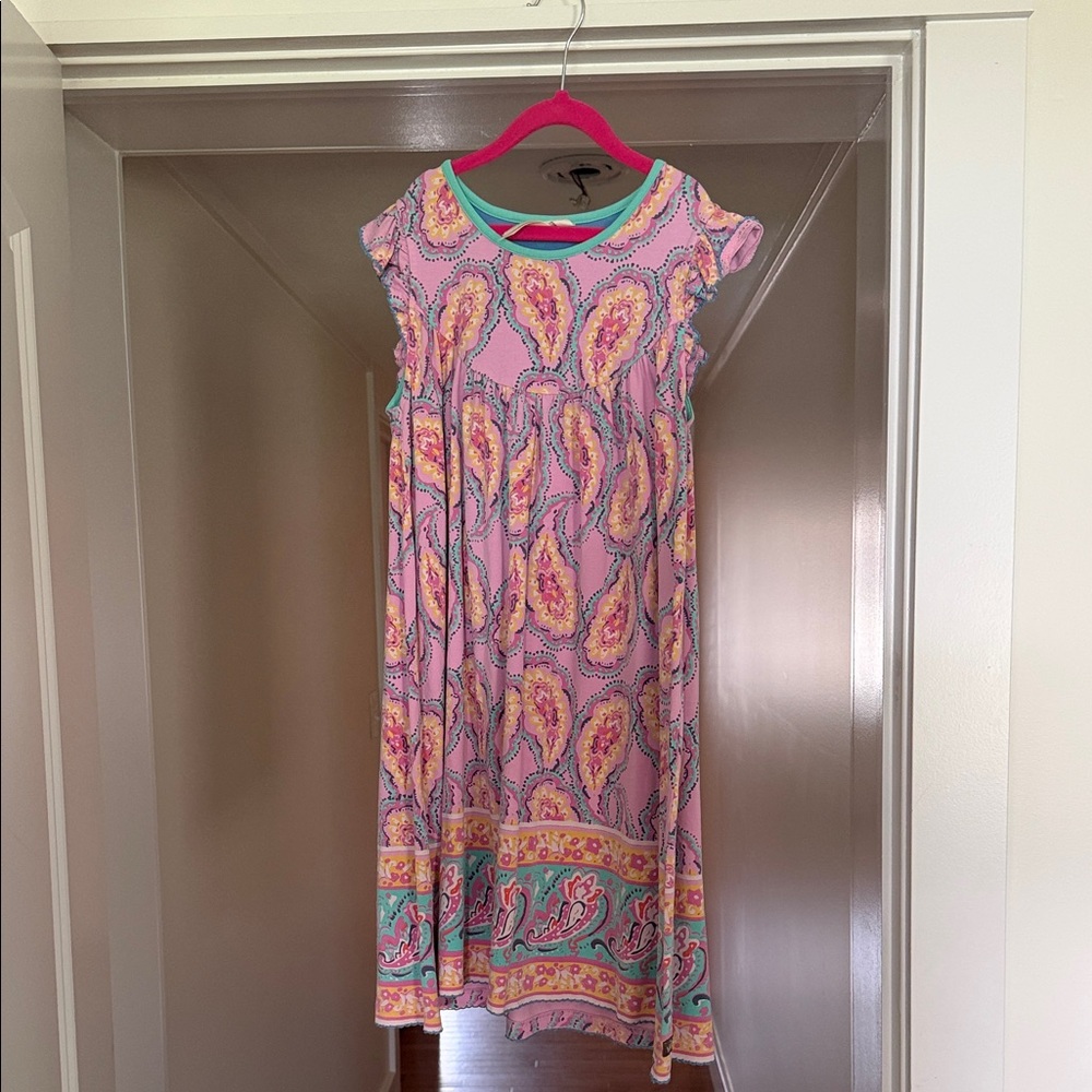 Matilda Jane Pink Paisley Dress with Teal Trim